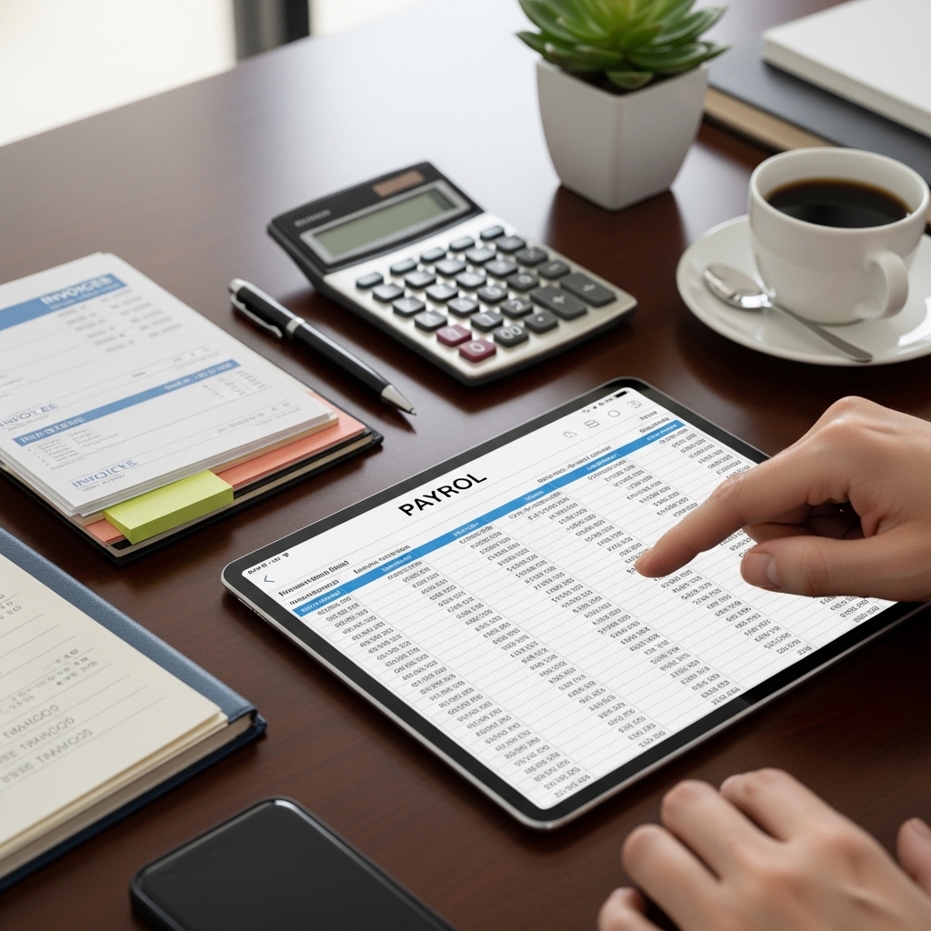 Precision payroll management on a tablet — EOR BD payroll outsourcing in Bangladesh