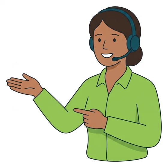 Illustration of a support specialist wearing a headset pointing across to the service comparison table